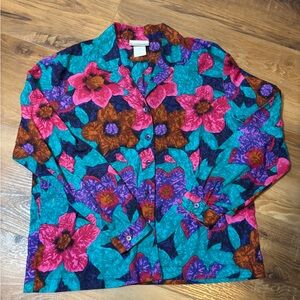 Vibrant vintage 80s fire islander Floral Button-Up Shirt